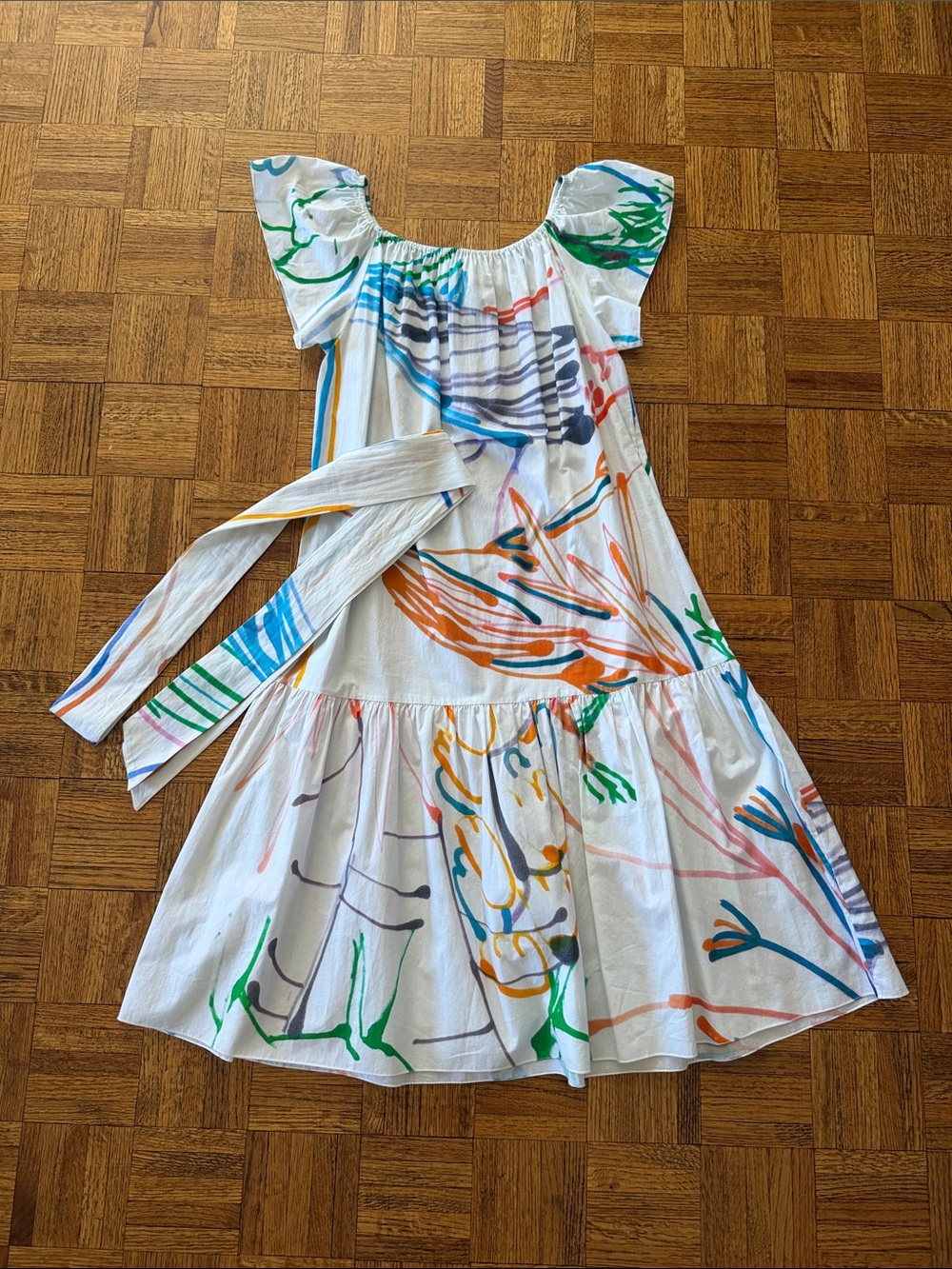 Soler White Multicolor Abstract Print Cotton Dress